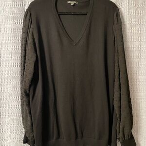 Adrianna Papell Classic Black Sweater with textured sheer sleeves